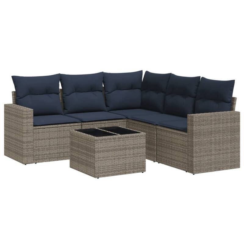 vidaXL Patio Sofa Set with Cushions Outdoor Conversation Furniture Poly Rattan - 25.8" x 24.4" x 27.2"