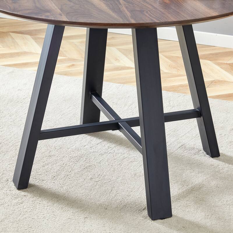 5-Piece Dining Table Set, Round Kitchen Table Set with Black Metal Legs and 4 Linen Fabric Chairs for Dining Room