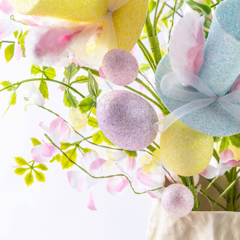 Glitzhome 28"H Set of Two Easter Glitter Egg Bunny Donuts Top Hat Picks