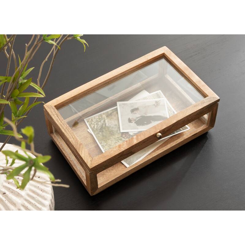 Kate and Laurel Curiel Decorative Wood and Glass Storage Box - 10x6x4