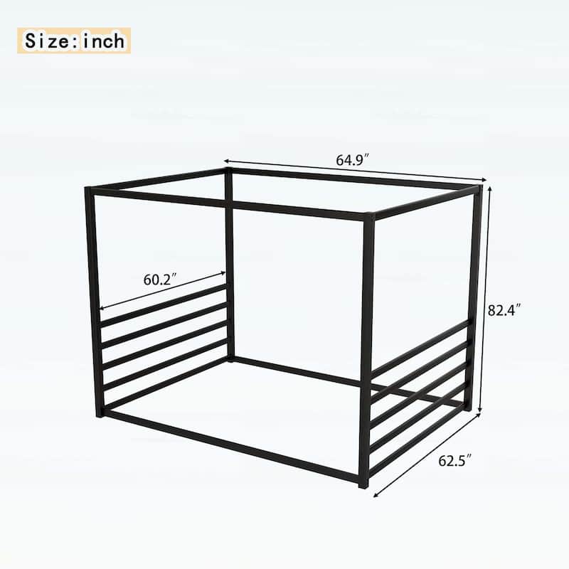 Floor House Bed with Fence-Style Guardrails,Modern Low-Profile Design