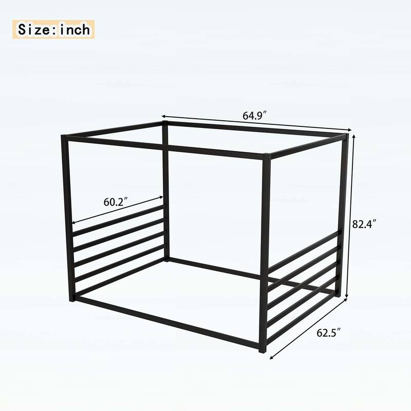 Sunshade Floor Bed,Iron Frame with Fence-Style Guardrails,Modern Low-Profile Design