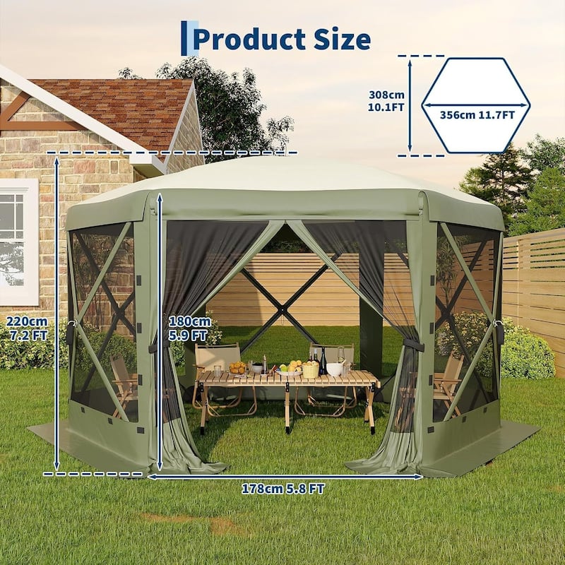 11.8FT Collapsible Gazebo Tent with 6 Removable Wind Panels for Outdoor Events, Camping, Patio, Backyard - N/A