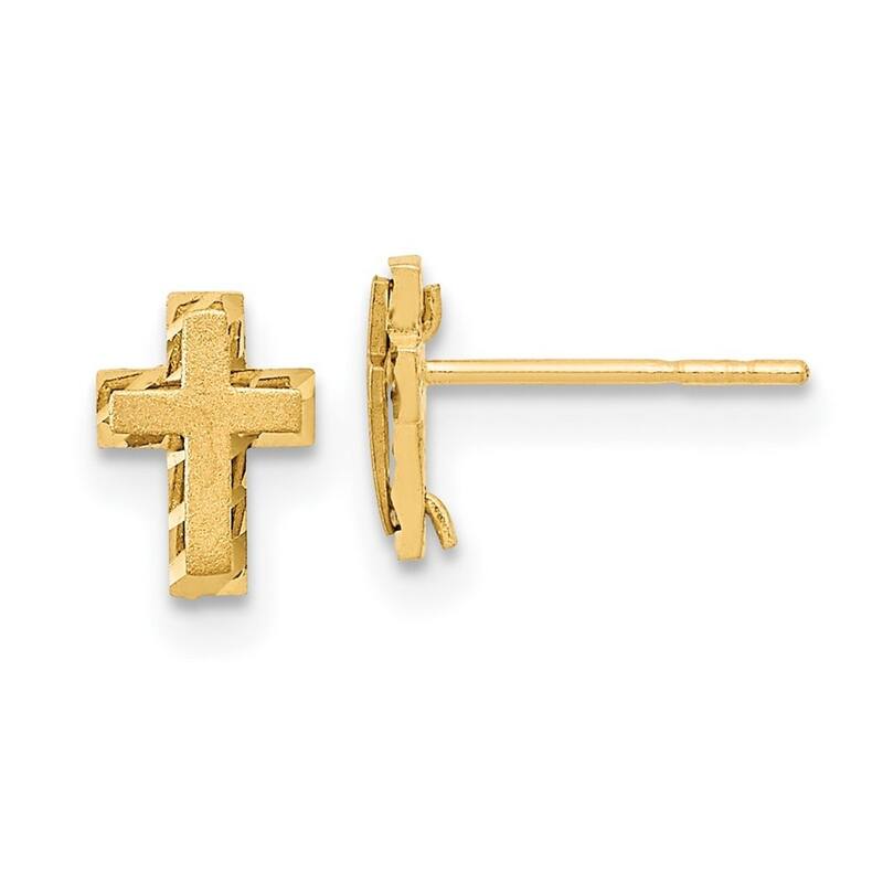 Curata 14k Yellow Gold 7.5x5.25mm Satin Small Cross Post Earrings