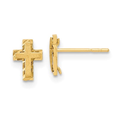 Curata 14k Yellow Gold 7.5x5.25mm Satin Small Cross Post Earrings