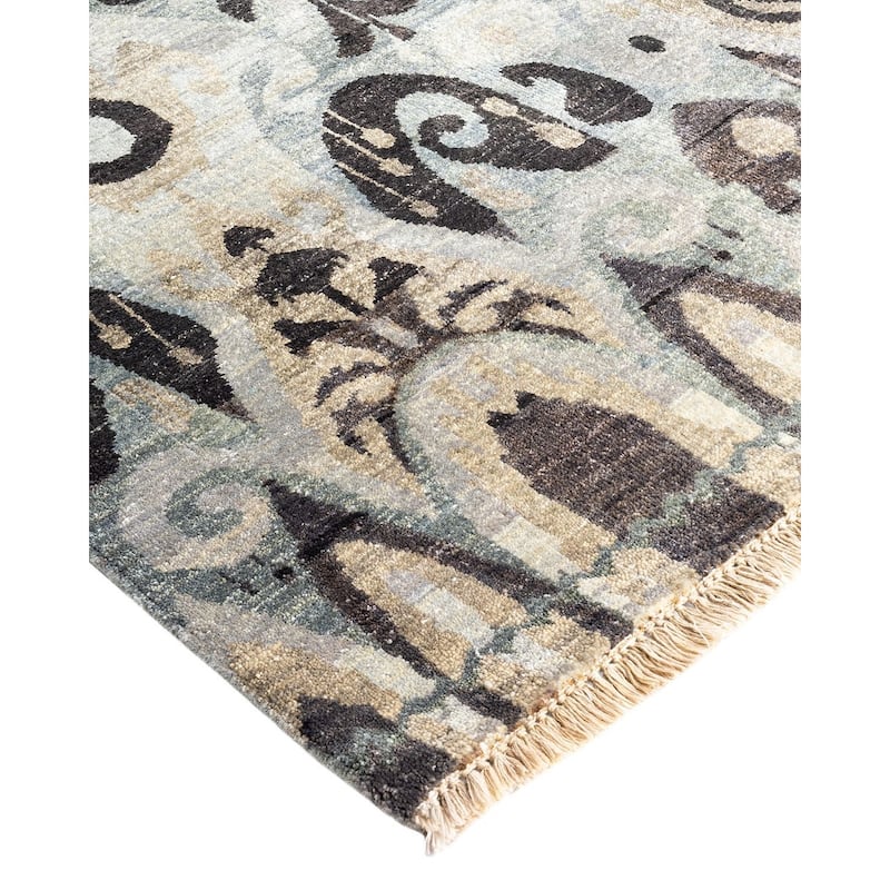 Ikat One-of-a-Kind Hand-Knotted Area Rug - Gray, 9' 0" x 12' 3" - 9' 0" x 12' 3"