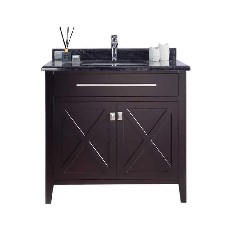 Miseno MV-36-313YG319 Wimbledon 36" Free Standing Single Basin Vanity - Brown / Black Wood - Natural Finish