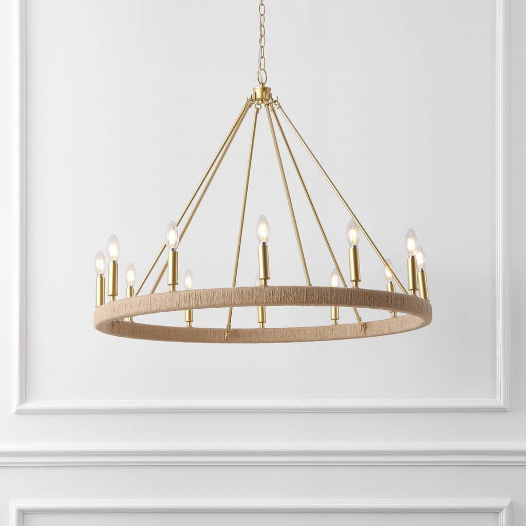 SAFAVIEH Lighting Enya 12-Light Chandelier, Rattan and Iron Ceiling Light Fixture for Dining Room and Entryway