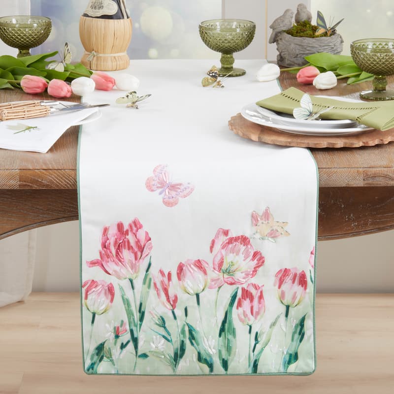 Floral Butterfly Table Runner - Decorative Non-Reversible Lined Table Runner for Dining Table, 16"x72"