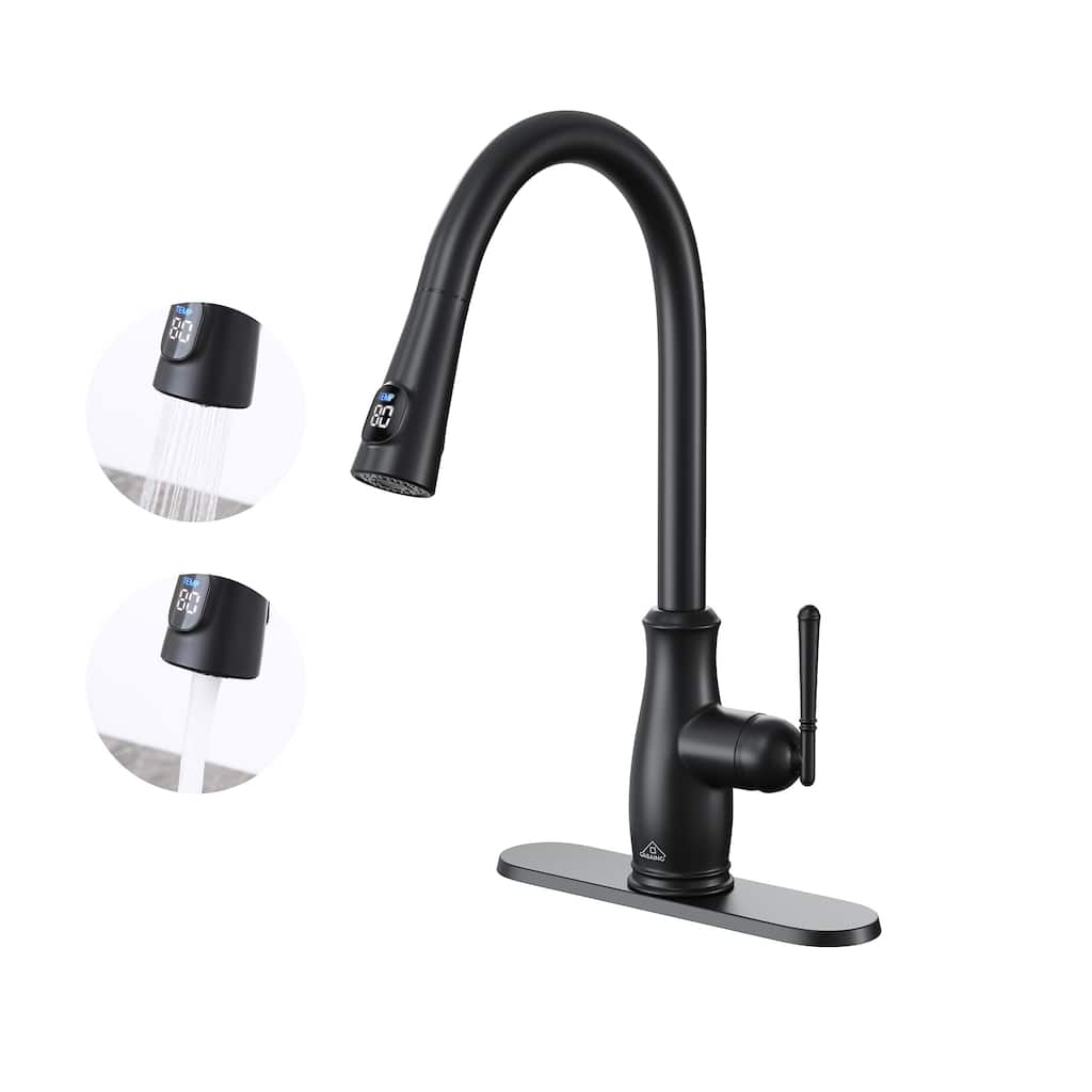 Single Handle Pull Down Sprayer Kitchen Faucet with Intelligent Temperature Display