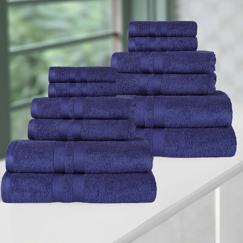 Blue Nile Mills Geneva Cotton Solid 12 Piece Towel Set - Navy Blue