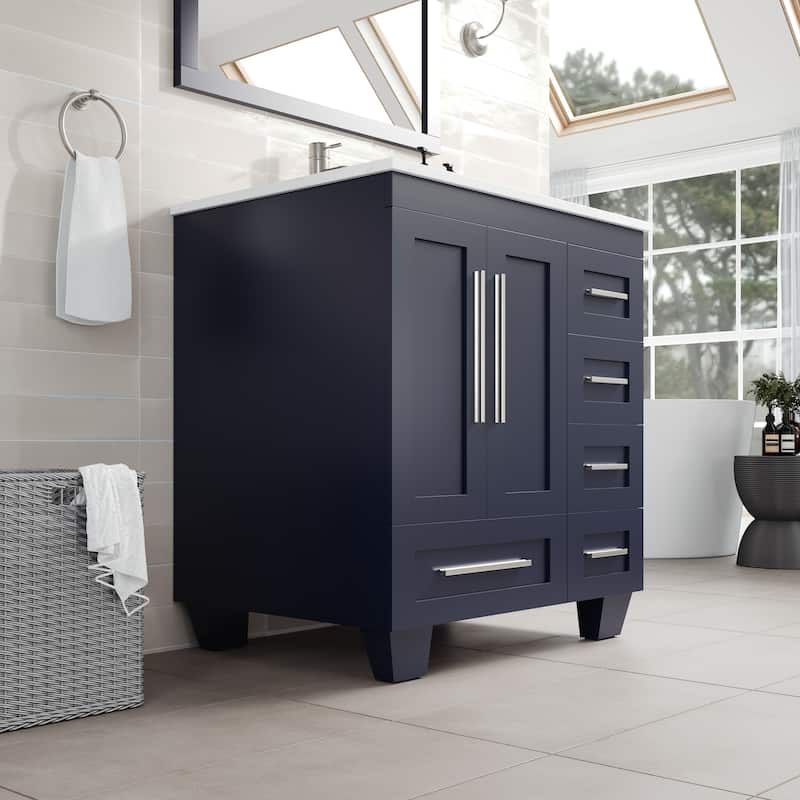 Eviva Loon 30"W Bath Vanity with Carrara Quartz Vanity Top & Undermount Sink