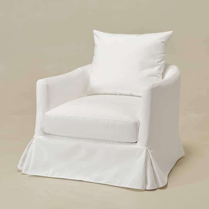 KINWELL 32" W Down Fill Upholstered Slipcovered Swivel Barrel Accent Armchair