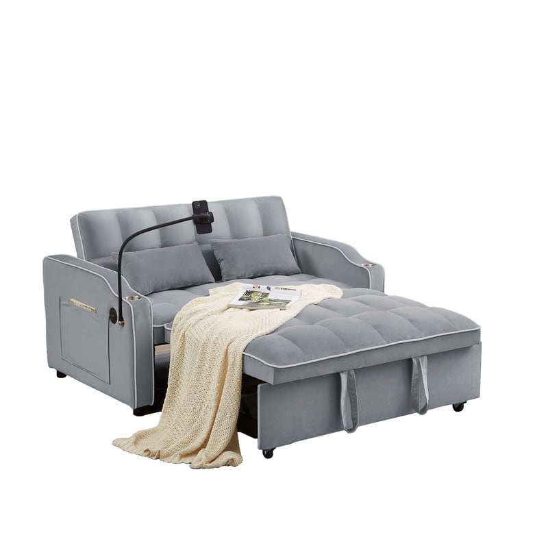 54.7" Velvet Double Upholstered Sofa Bed - Pink