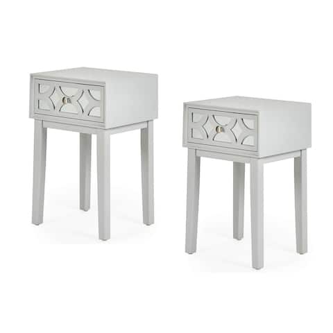 COZAYH 2-Pieces Contemporary Mirror Front 1-Drawer Nightstand, Light Gray
