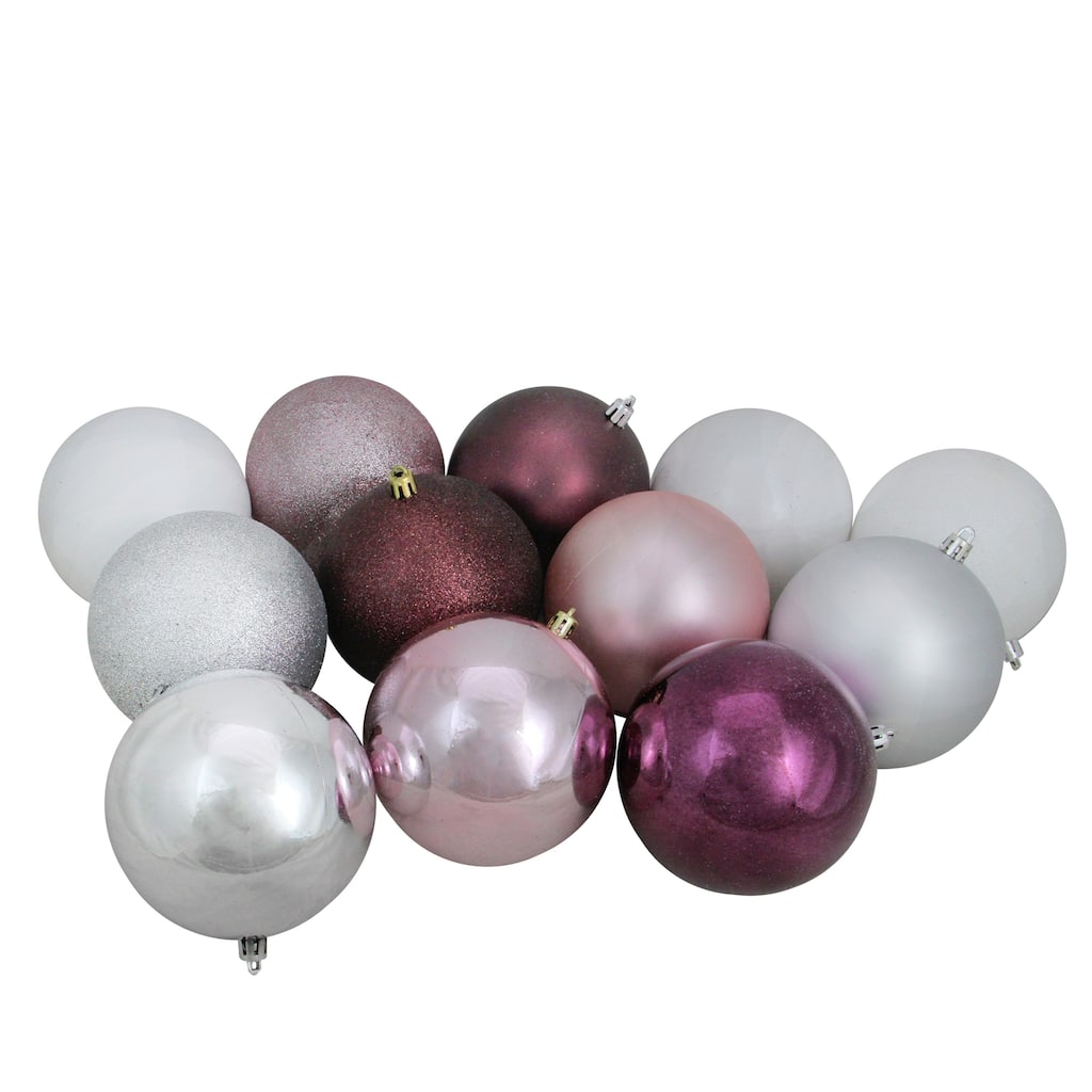 32ct Pink Silver Shatterproof 3-Finish Christmas Ball Ornaments 3.25"