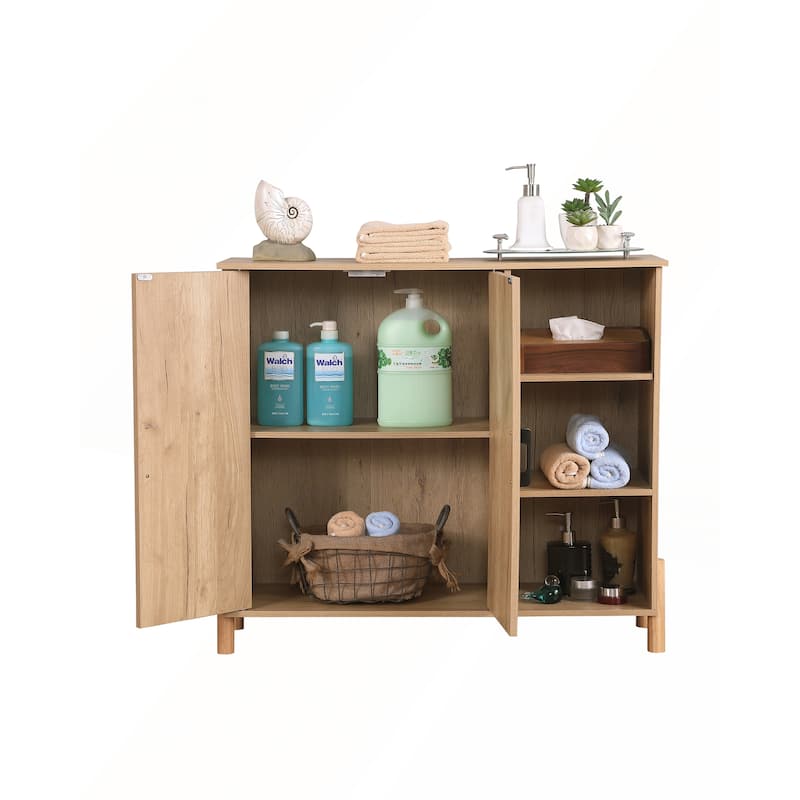 Mid-Century Modern Storage Cabinet with Woven Rattan Doors