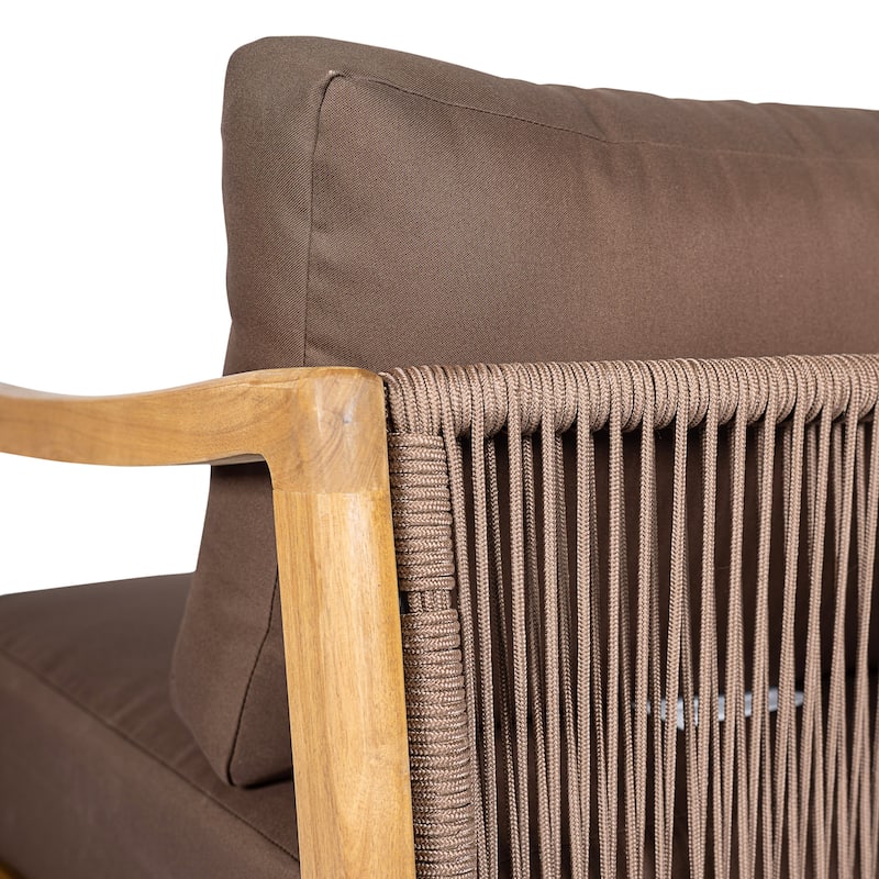 Christopher Knight Home - Outdoor Acacia Wood Club Chair with Rope Back and Water-Repellent Cushions