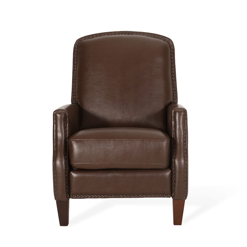 Roomfitters Dark Brown PU Leather Recliner Chair with Rivets, Comfortable Recliner for Living Room