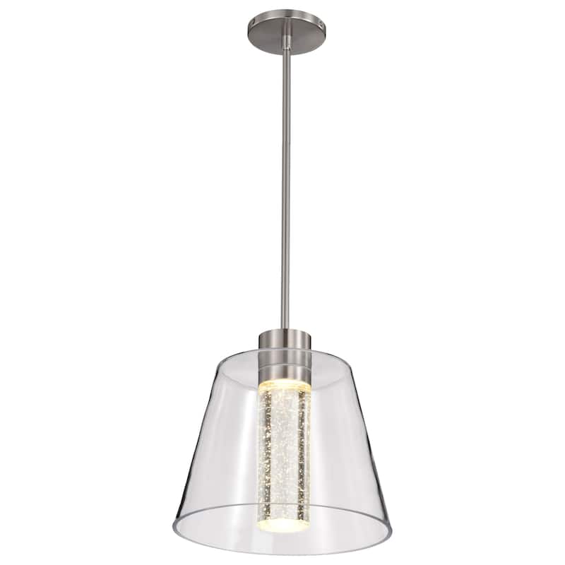 Aura 12 Inch LED Pendant Brushed Nickel K9 Bubble Crystal 3000K CCT - Brushed Nickel