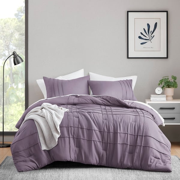 slide 2 of 13, Chelsea Square Evans Pinch Pleated Soft Washed Boho Comforter Set Purple - California King