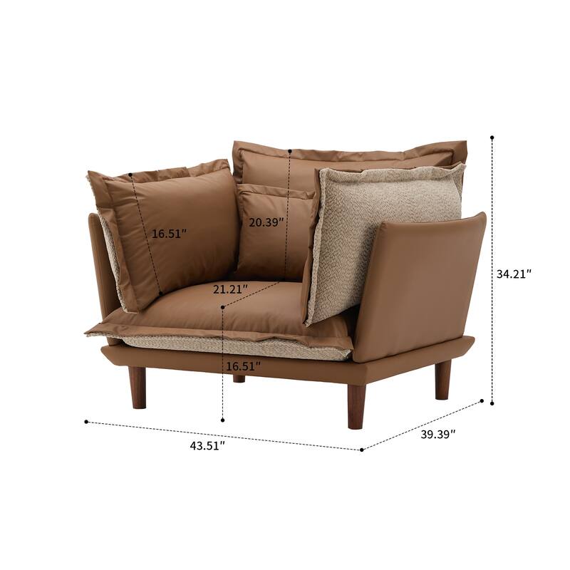 Modern Stylish PU and Chenille Fabric Upholstered Office Single Sofa Chair