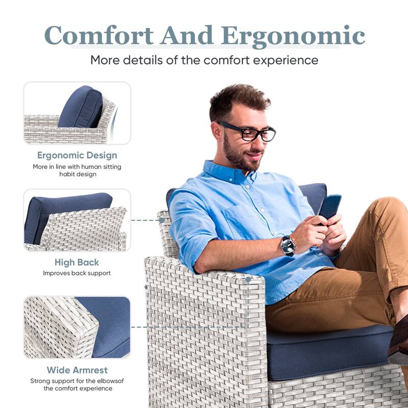 3PCS Patio PE Wicker Chair with Cushion and Table