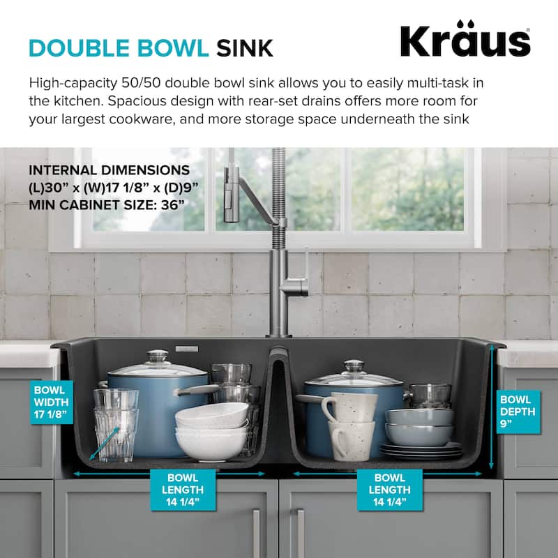 KRAUS Forteza Granite 33 inch 50/50 Undermount Drop-in Kitchen Sink