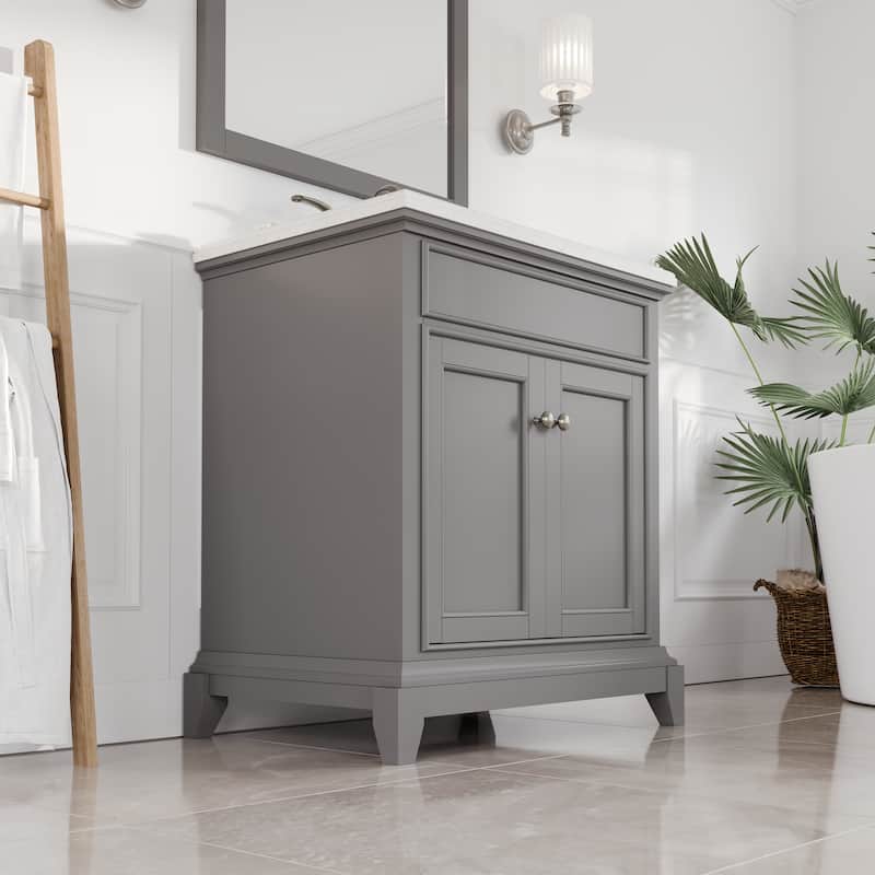 Elite Stamford 24 in. Gray Single Sink Bath Vanity with Carrara Quartz Top and Undermount Porcelain Sink - 24"