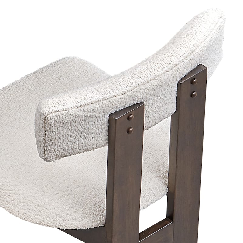 2 PCS Wooden Dining Chairs, Modern Boucle Upholstered Mid Century Side Chairs with Open Back