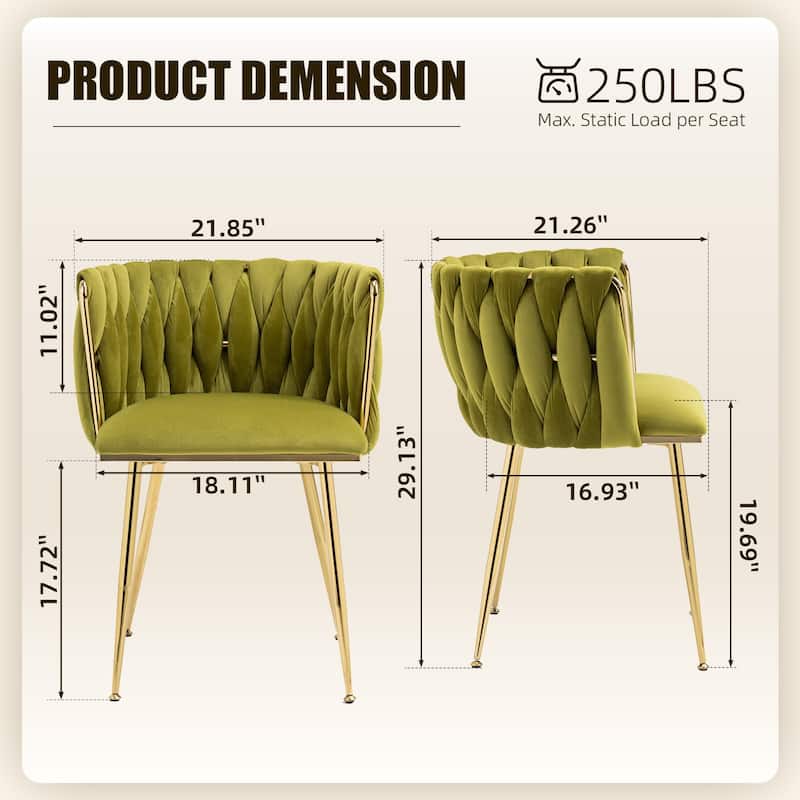 HOMEFUN Velvet Upholstered Tufted Side Dining Chair With Golden Legs（set of 2）