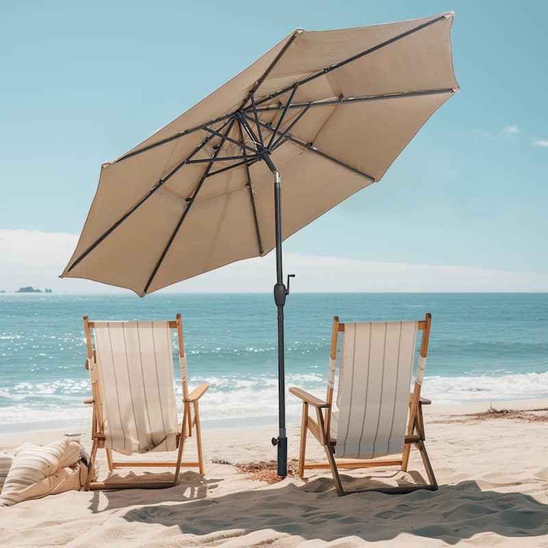 10 Ft Patio Umbrella with Crank and Tilt Vented Polyester Canopy for Backyard and Pool Shade