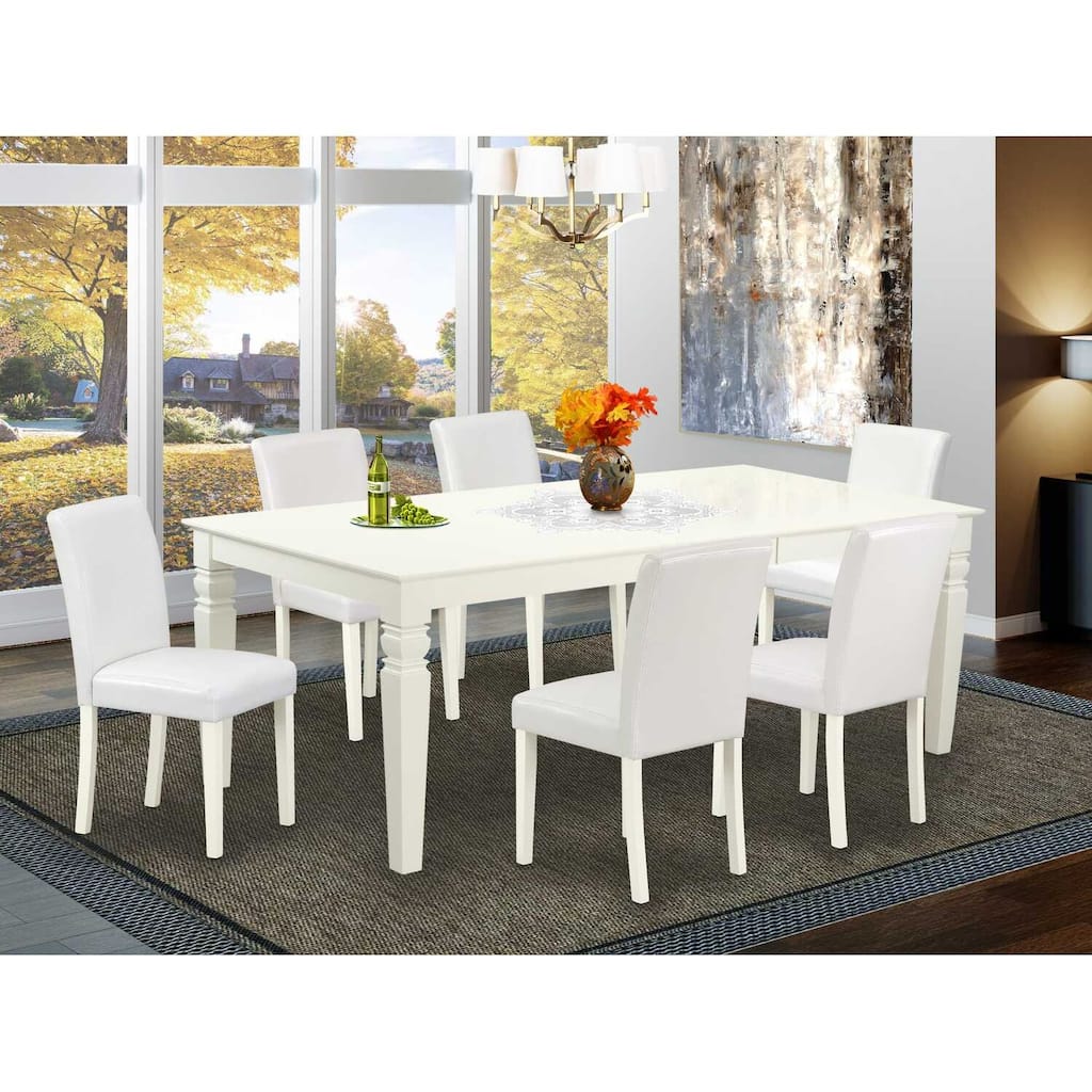 Rustic Kitchen Table Set 7Pc Rectangle Dining Table w/ Chairs Linen White Legs