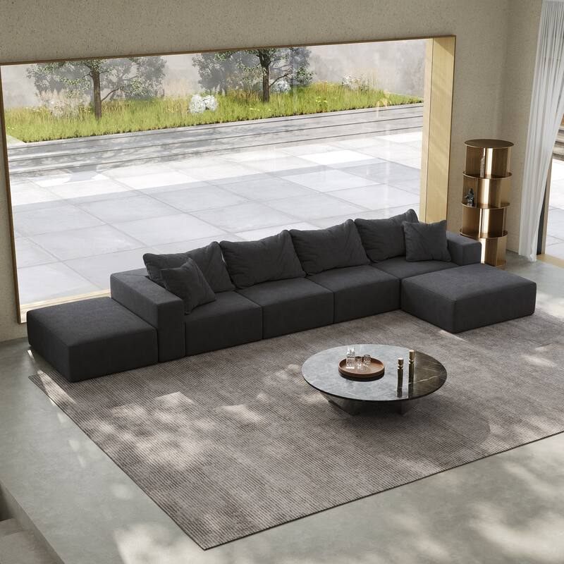 Oversized Chenille Upholstered Sectional Sofa Set Modular Couch Cloud Sleeper Sofa Bed with Ottomans and Pillows for Living Room