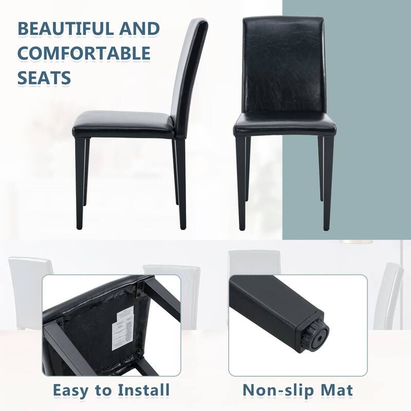 Simple 2 Piece PU Leather Dining Chair with Backrest, Metal Legs, Non Slip Feet for Restaurant Kitchen Bedroom Living Room