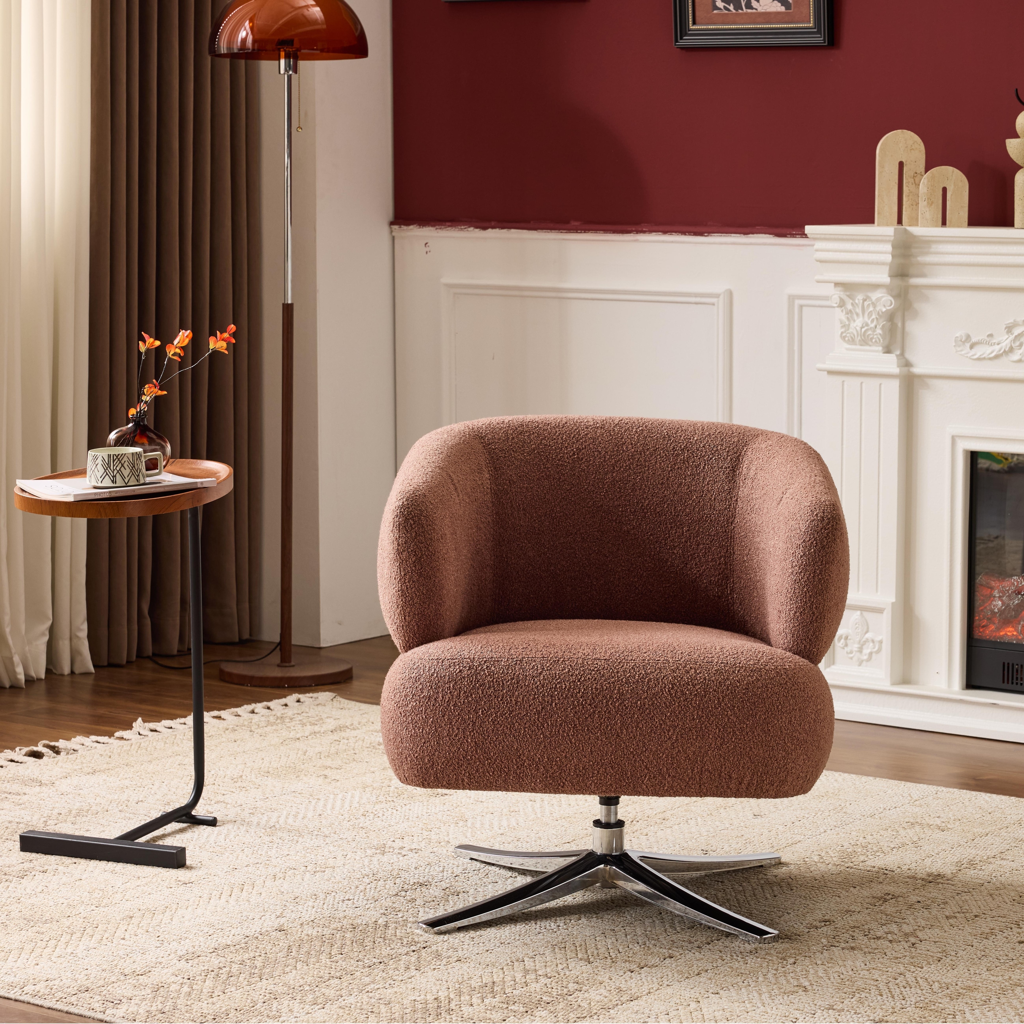 Swivel Chair Leisure Chair Side Chair, Rustic Accent Chair Reception Chair Red Reading Chair Armchair