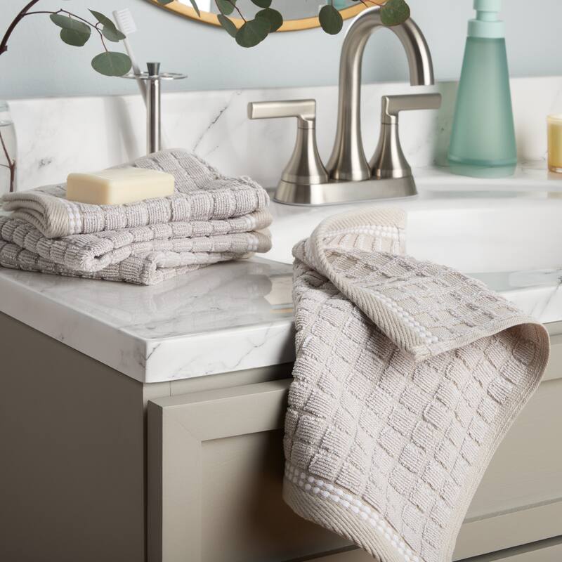 TOWN & COUNTRY EVERYDAY 4-Piece Textured Windowpane Washcloth Set, 13x13-Inch, 100% Cotton - 13"x13"