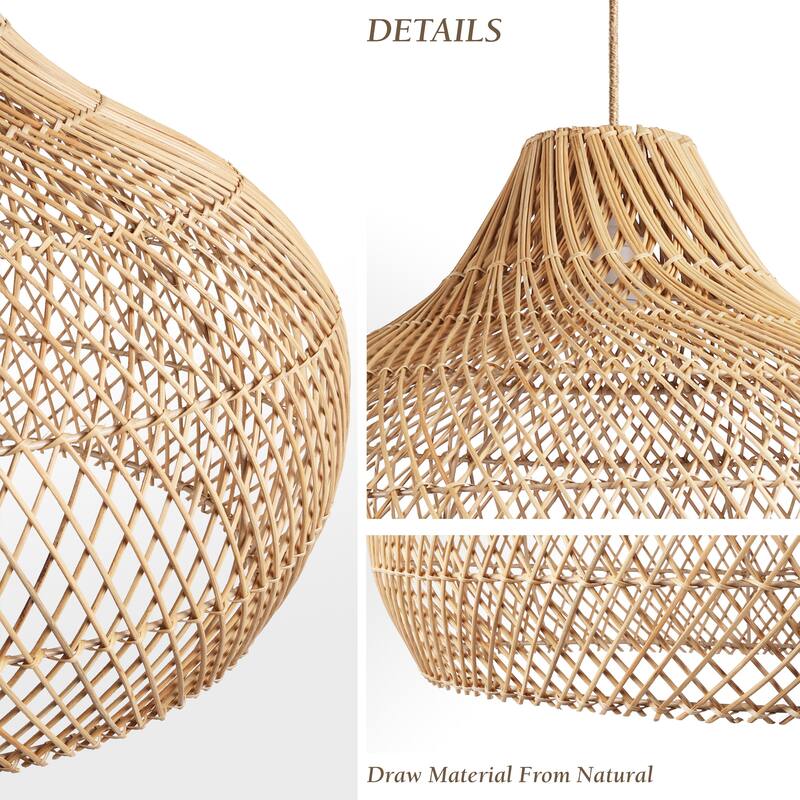 Kloe Rattan Pendant Light - Natural Brown Dome 1-Light Handwoven Ceiling Light For Transitional, Farmhouse, Coastal Room Decor
