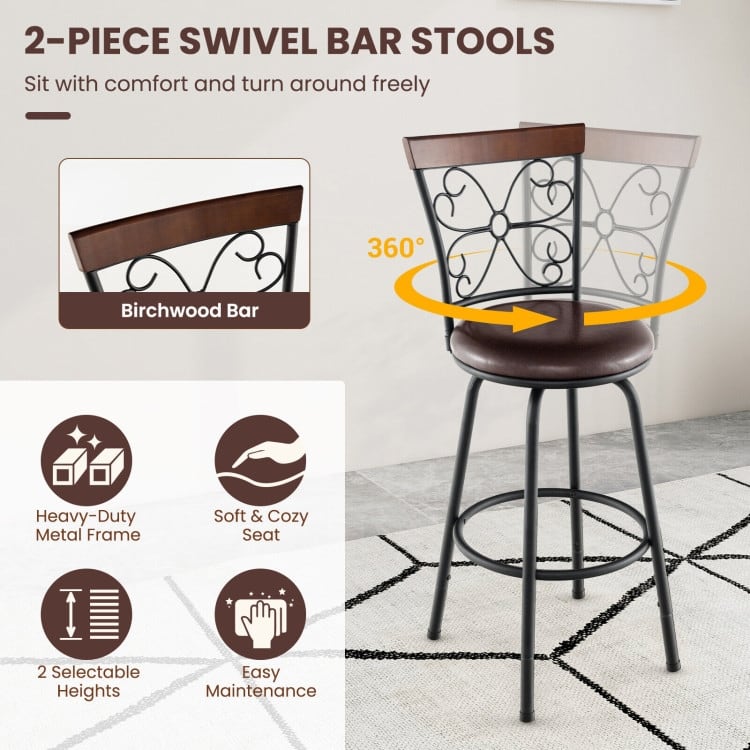 2 Pieces 24-30 Inch Adjustable PU Cushioned Swivel Barstools-Brown - 18" x 16" x 42.5" (L x W x H)