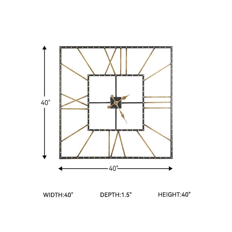 Thames Contemporary Black/Gold Wall Clock - 40" W x 1.5" D x 40" H