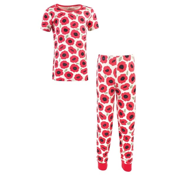 slide 1 of 1, Touched by Nature Toddler and Kids Girl Organic Cotton Tight-Fit Pajama Set, Poppy 2T