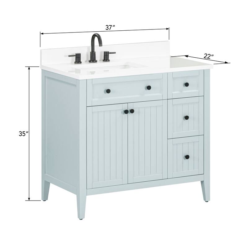 Layla Bathroom Vanity in Ice Blue with White Engineered Stone Top