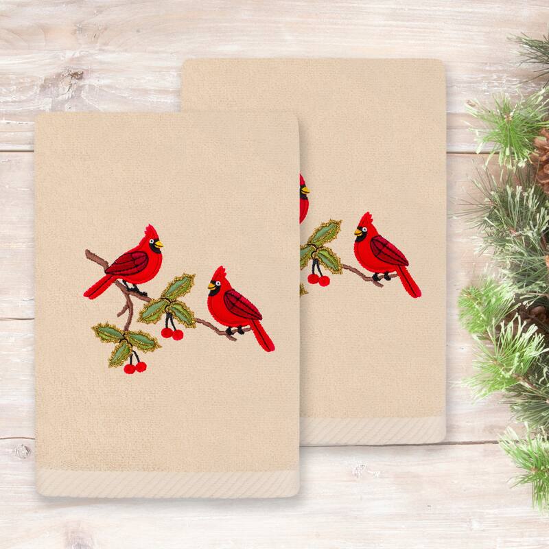 Authentic Hotel and Spa Christmas Red Pair 2PC Hand Towel Set
