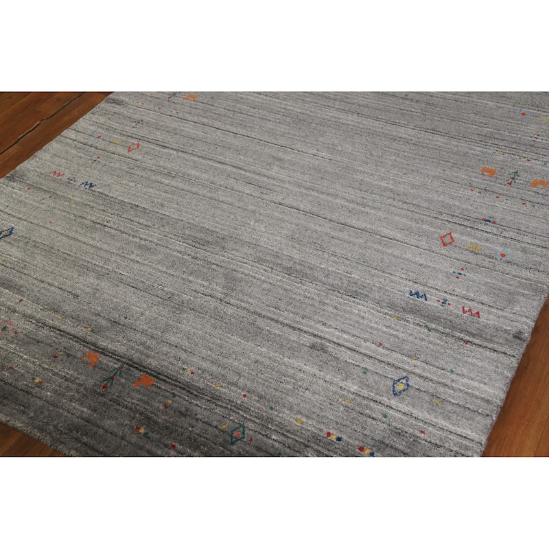 Hand Knotted Oriental 100% Wool Carpet Tribal Tribal Greys & Charcoal Gabbeh Area Rug - 8' 1'' X 5' 0''
