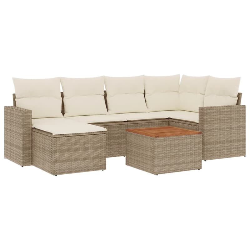 vidaXL Patio Sofa Set with Cushions Outdoor Furniture 7 Piece Poly Rattan - 21.7 x 21.7 x 14.6