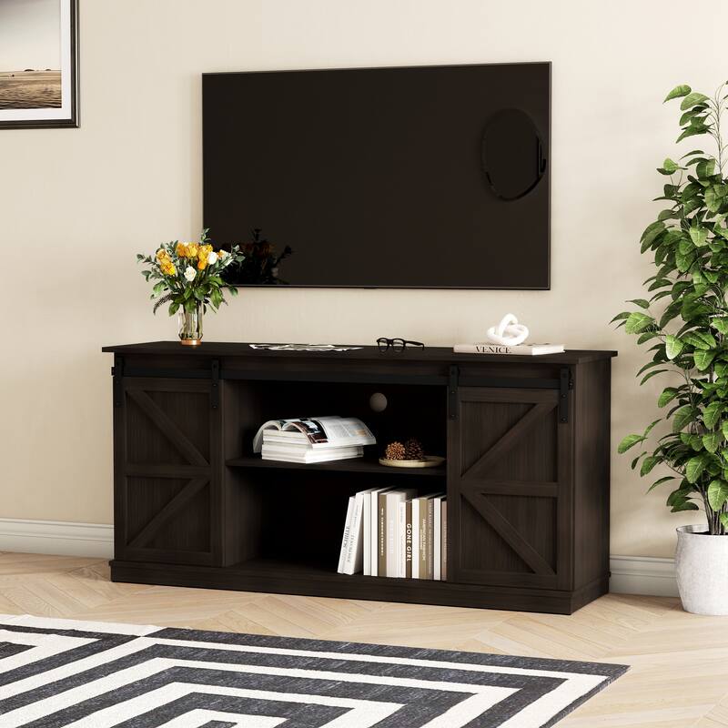 Farmhouse TV Stand for up to 60" with Sliding Barn Door