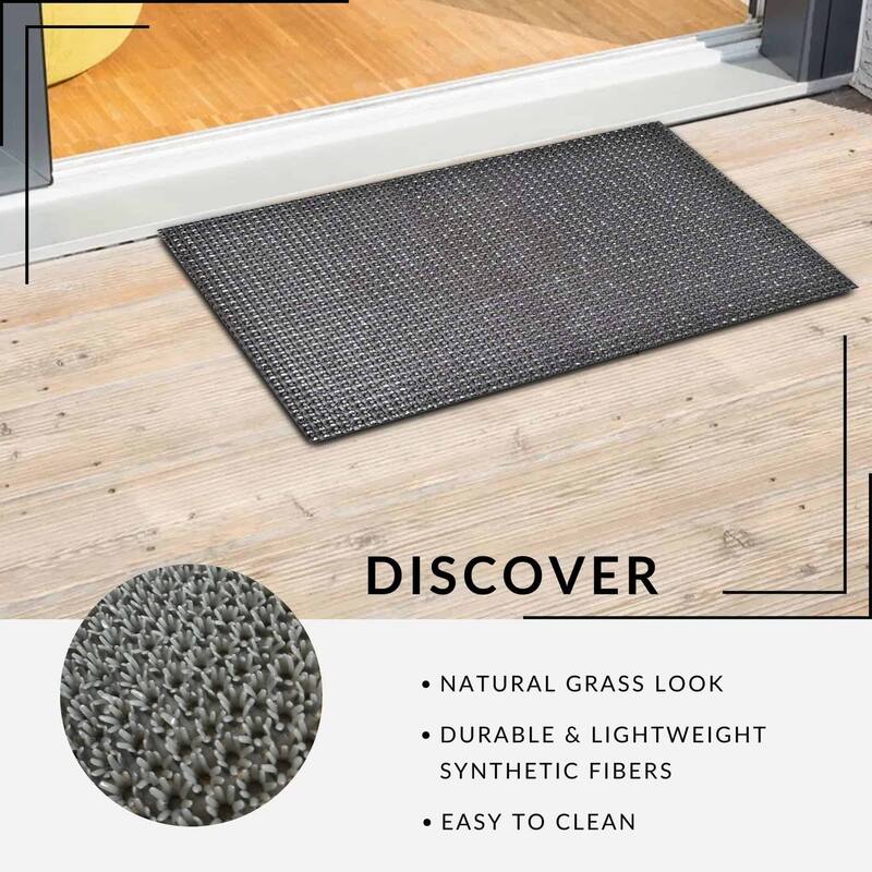 Outdoor Front Door Mat Pixie Artifical Grass Rug 24x16 Inch Grey
