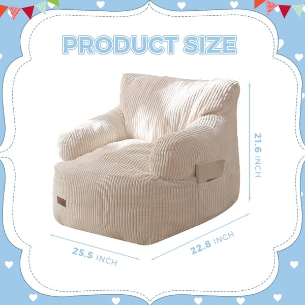 dimension image slide 3 of 12, Children's Bean Bag Chair,Corduroy Bean Bag Sofa with Armrests