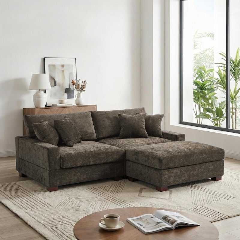 Modern Oversized Chenille Modular Sectional Sofa with Ottoman - Camel-3 Piece