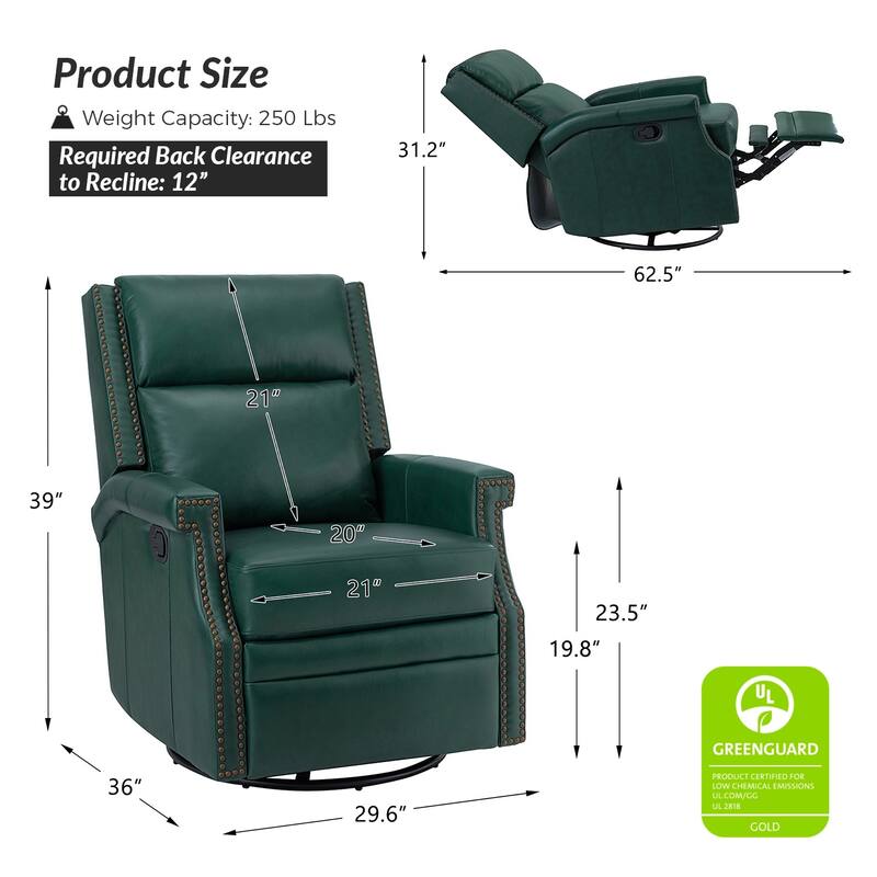 Echidna Transitional Genuine Leather Swivel Rocker Nursery Chair with Nailhead Trim by HULALA HOME